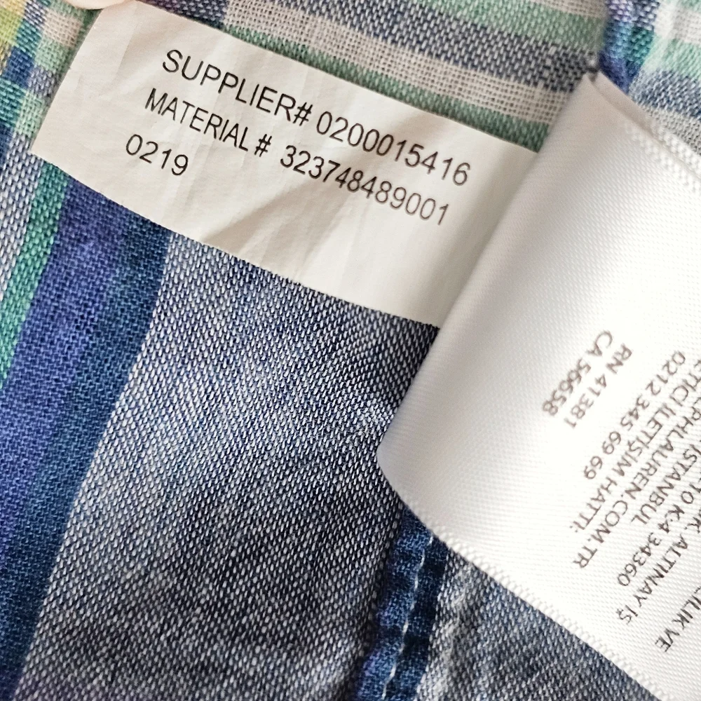 VTG Ralph Lauren Plaid Palms Short Sleeve Button Down Shirt Blue Green Youth XL